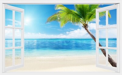 Фотообои с окном Тропичский остров